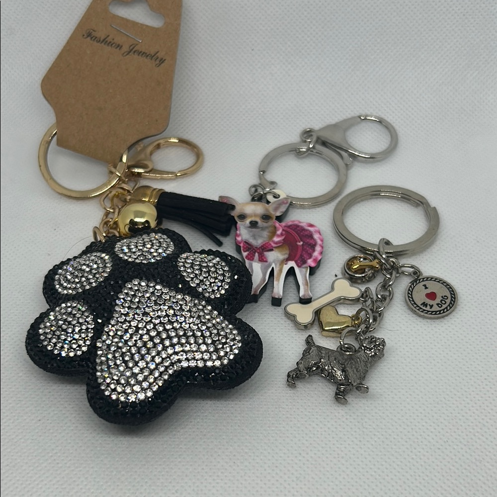 Sparkling Paw and Dog Keychain Set of 3 #2